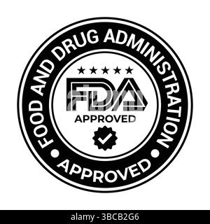 Set di icone approvato dalla FDA. Etichetta FDA Food and Drug Administration, badge, logo, simbolo, nero, vettoriale, illustrazione isolata. Certificazione FDA, Illustrazione Vettoriale
