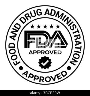 Set di icone approvato dalla FDA. Etichetta FDA Food and Drug Administration, badge, logo, simbolo, nero, vettoriale, illustrazione isolata. Certificazione FDA, Illustrazione Vettoriale