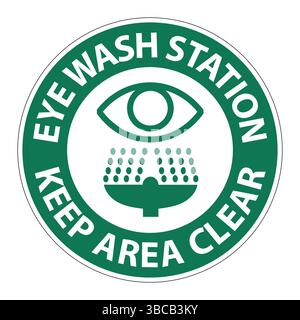 Segnale di sicurezza circolare blu/bianco per la stazione di lavaggio oculare Illustrazione Vettoriale