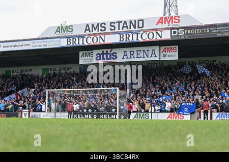 Attis Arena, Scunthorpe, Inghilterra, 18 maggio 2025. Tifosi di Chester in vista della partita finale dei play-off della National League North Scunthorpe United Scunthorpe United contro Chester all'Attis Arena. (Immagine di credito: ©Cody Froggatt/Alamy Live News) Foto Stock