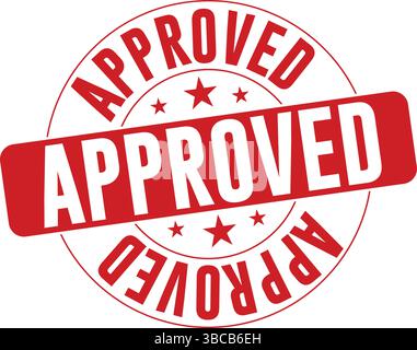 Logo rosso approvato Design con stelle – icona di approvazione in stile timbro in gomma grassetto per documenti aziendali, certificazioni ufficiali ed etichette verificate Illustrazione Vettoriale
