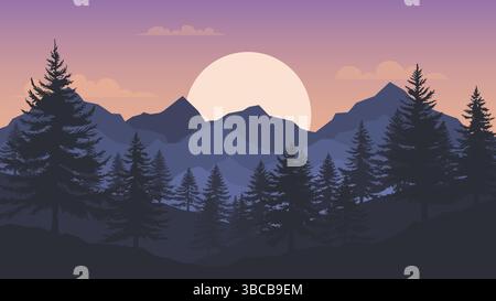 Paesaggio montano e pineta. Illustrazione vettoriale EPS10 Illustrazione Vettoriale