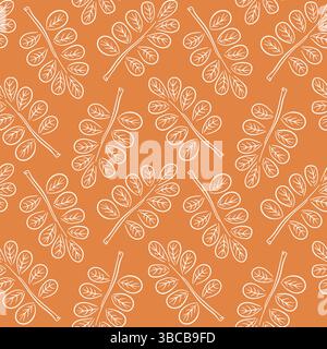 Motivo senza cuciture con foglie di acacia autunnali in stile art line. Ideale per carta da parati, carta regalo, riempimenti di motivi, sfondo di pagine Web, biglietti d'auguri autunnali Illustrazione Vettoriale