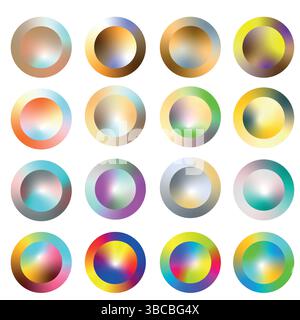 Una serie di cerchi sfumati in colori luminosi, pastello e metallizzati. Illustrazione vettoriale Illustrazione Vettoriale