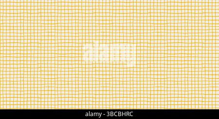 Controllare lo sfondo senza cuciture del motivo con linee gialle disegnate a mano e texture astratta della griglia. Design a quadri vettoriali con vivace vibrazione a scacchi. Ottimo per Illustrazione Vettoriale