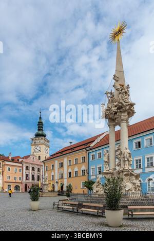 L'antico centro cittadino di Mikulov nella Moravia meridionale, Repubblica Ceca, Europa Foto Stock