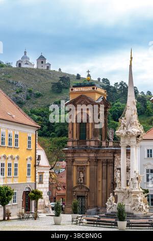 L'antico centro cittadino di Mikulov nella Moravia meridionale, Repubblica Ceca, Europa Foto Stock