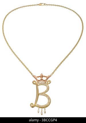 collana anne boleyn b direttamente fotografata su sfondo bianco Foto Stock