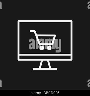 Icona dello shopping online illustrazione semplice vettoriale del carrello su schermo del computer Illustrazione Vettoriale