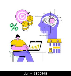 Illustrazione vettoriale del concetto astratto delle decisioni ipotecarie sostenute DALL'IA. Illustrazione Vettoriale