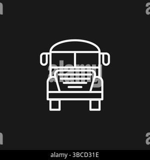 Illustrazione minimalista dell'icona scuolabus Vector Simple Outline della grafica del veicolo didattico con vista anteriore Illustrazione Vettoriale