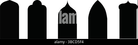 Porta ad arco islamico e telaio della finestra in stile boho minimale per il design ramadan e arabo. Illustrazione Vettoriale