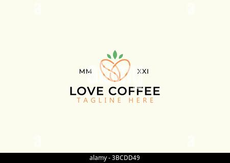 Logo a forma di cuore naturale in chicchi di caffè Illustrazione Vettoriale
