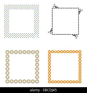 Set di telai quadrati. Modello con bordo tratteggiato. Stile cerchio arancione. Collezione di design vettoriale. Illustrazione Vettoriale
