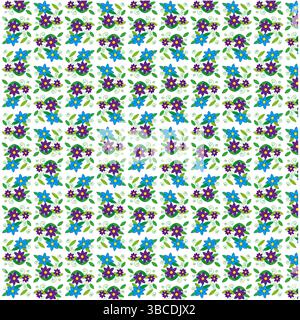Motivo floreale senza cuciture. Blu e viola. Stile decorativo delle piante. Atmosfera primaverile stilizzata. Illustrazione Vettoriale