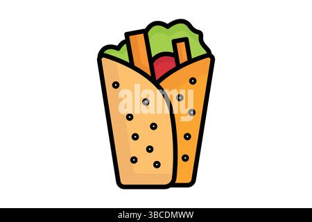Icona kebab. stile icona contorno colorato. icona relativa alla carne. illustrazione vettoriale degli elementi alimentari Illustrazione Vettoriale