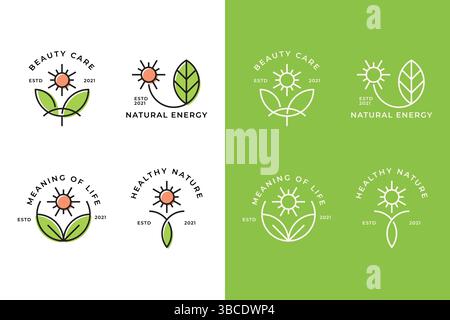 Logo ed etichetta Natural Leaf e Sun Illustrazione Vettoriale