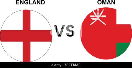 Inghilterra vs Oman Cricket Match Vector – illustrazione di bandiere e simboli nazionali modificabili su sfondo bianco Illustrazione Vettoriale