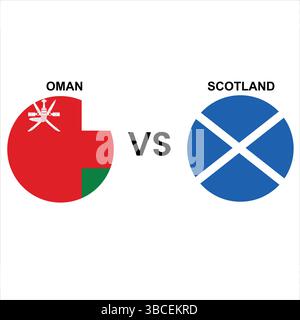 Oman vs Scotland Cricket Match Vector – illustrazione di bandiere e simboli nazionali modificabili su sfondo bianco Illustrazione Vettoriale
