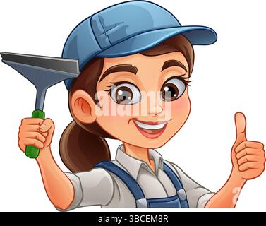 Donna donna donna Squeegee detergente per vetri Illustrazione Vettoriale