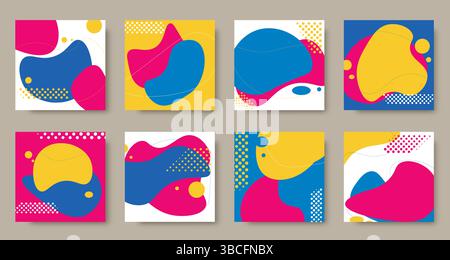 Set di sfondi quadrati con astrazione in stile singolo. Gruppo di brillanti modelli universali per pubblicare su social network, pubblicazioni, pubblicità Illustrazione Vettoriale