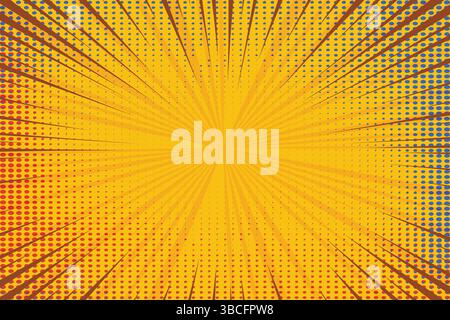 Sfondo comico, texture Pop art. Stile cartoni animati Starburst. Design Aname con effetto esplosivo per la stampa, design Fun dot pattern Illustrazione Vettoriale