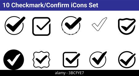 10 Set icone di segno di spunta: Grafica vettoriale semplice Illustrazione Vettoriale