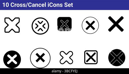 10 Set di icone Cross e Cancel: Grafica vettoriale semplice Illustrazione Vettoriale
