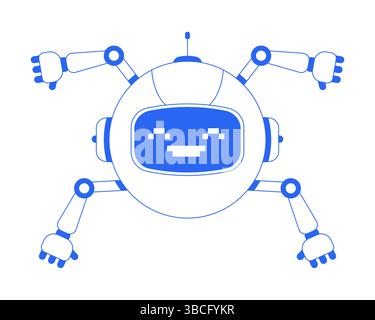 Guida robotica con illustrazione dell'interfaccia utente di onboarding con linea di sorriso pixelata Illustrazione Vettoriale