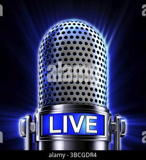 Rendering ad alta risoluzione di un microfono con un'icona dal vivo Foto Stock
