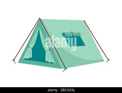 Una vivace tenda da campeggio si distingue su uno sfondo bianco, che mostra il suo design e i suoi colori unici. Ideale per avventure all'aperto, questo illus vettoriale Illustrazione Vettoriale