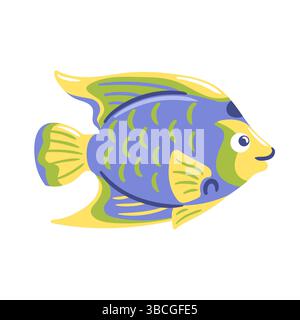 l'illustrazione vettoriale raffigura una splendida regina di pesci angelo, che mostra i suoi vibranti colori blu e giallo. Illustrazione Vettoriale