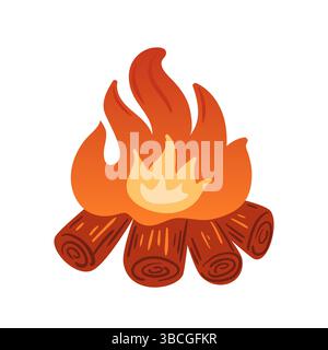 Un ambiente caldo e invitante, circondato da braci e fiamme scintillanti, immerso in un ambiente tranquillo all'aperto. Perfetto per evocare l'essenc Illustrazione Vettoriale