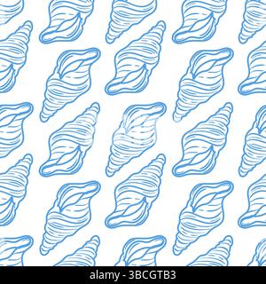 Un motivo senza cuciture di conchiglie che mette in risalto elegantemente la forma squisita e lo stile nautico. Questo design minimalista mette in risalto la bellezza, p Illustrazione Vettoriale