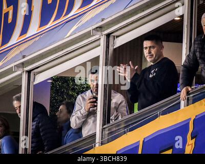 19 maggio 2025. Stadio la Bombonera, Buenos Aires, Argentina. Juan Roman riquelme, presidente del Boca Juniors al Quartes Final Match della Liga Profesional de Futbol AFA tra il boca Juniors e l'Independiente di Avellaneda. Credit Facundo Morales / Alamy Live News Foto Stock