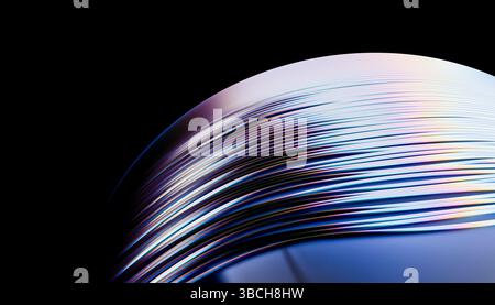 Primo piano astratto di linee curve e colorate su sfondo nero con finitura lucida. Illustrazione del frullatore 3D. Foto Stock