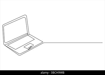 Un computer portatile disegna una linea continua con un'illustrazione vettoriale isolata semplice Illustrazione Vettoriale