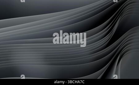 Linee astratte fluide in sfumature di grigio creano eleganti motivi ondulati. Illustrazione del frullatore Foto Stock