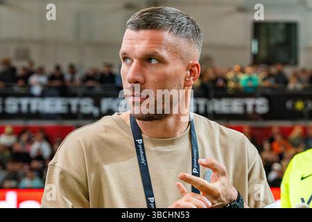 Berlino, Germania. 19 maggio 2025. 19.05.2025, Baller League stagione 3, finale - finale 4 Lukas Podolski credito: dpa/Alamy Live News Foto Stock