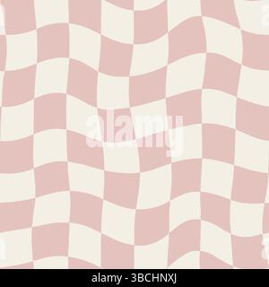 Wavy Check motivo vettoriale senza cuciture, dama degli anni '90 carta da parati rosa polverosa, stampa tessile, tessuto. Illustrazione vettoriale Illustrazione Vettoriale