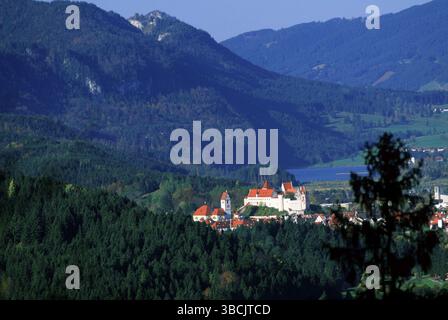 Castello alto ed ex monastero di St. Mang, Europa, paesaggio, orizzontale, Fussen, castello alto ed ex monastero di St. Mang, Fuessen, Allgaeu, Baviera Foto Stock
