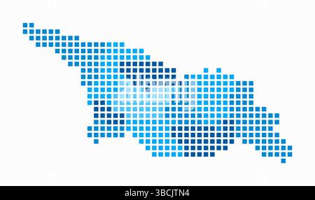 Mappa punteggiata della Georgia. Mappa digitale del paese su sfondo bianco. Forma georgiana con puntini quadrati. Stile puntini colorati. Quadrati di grandi dimensioni. Illustrazione Vettoriale