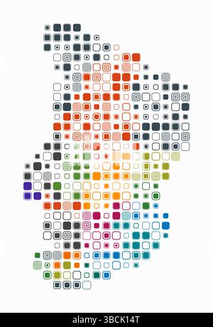 Ciad, forma della costruzione del paese di cellule colorate. Mappa digitale del Ciad su sfondo bianco. Blocchi quadrati arrotondati di grandi dimensioni. Illustrazione Vettoriale