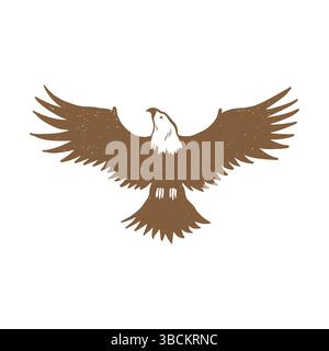 Logo, emblema dell'aquila. Una grande aquila vola con le ali allungate. Disegno con inchiostro per illustrazione a aquila isolata con incisione vintage. Illustrazione del contorno grafico. Immagine vettoriale disegnata a mano Illustrazione Vettoriale