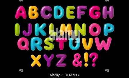 Carattere 3d Letter Balloon Alphabet ABC Text Bubble Typography for Birthday and Party Vector Cartoon Fun Pop Glossy Typeface Illustrazione Vettoriale