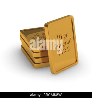 Oro Bar impilati su uno sfondo bianco Foto Stock