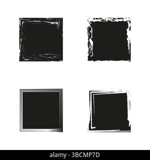Elemento quadrato pennello. Grunge la forma vettoriale. Telai verniciati a mano. Texture nera artistica. Illustrazione Vettoriale
