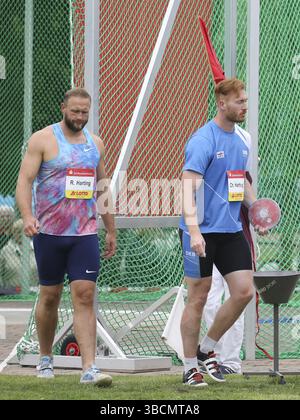 2012 campione olimpico lanciatore di dischi Robert Harting e 2016 campione olimpico lanciatore di dischi Christoph Harting al 13 ° Schoenebeck Solecup 2018 Foto Stock