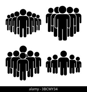 Gruppo di persone silhouette vettoriale per la comunità, lavoro di squadra, società, folla, grafica icona sociale Illustrazione Vettoriale