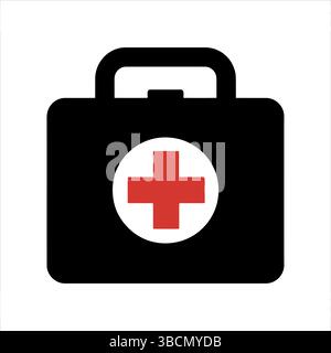 Kit di pronto soccorso con simbolo Croce Rossa vettore silhouette per le emergenze mediche, l'assistenza sanitaria, i servizi ospedalieri Illustrazione Vettoriale